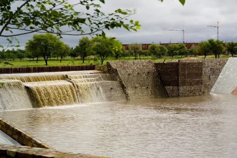 Swami Madhavanand Sarovar surface water dam at Om Ashram