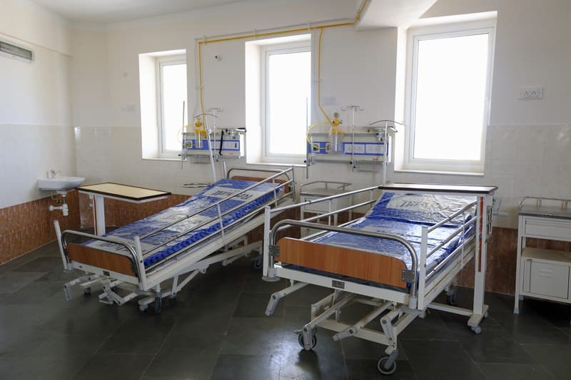 Hospital recovery room with patient beds